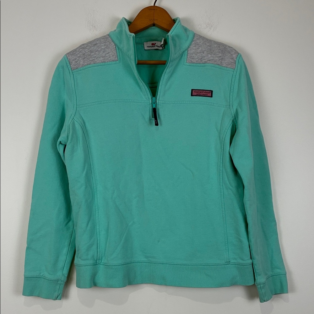 Vineyard Vines Women’s Medium Aqua Quarter-Zip Gray Preppy Coastal Comfort